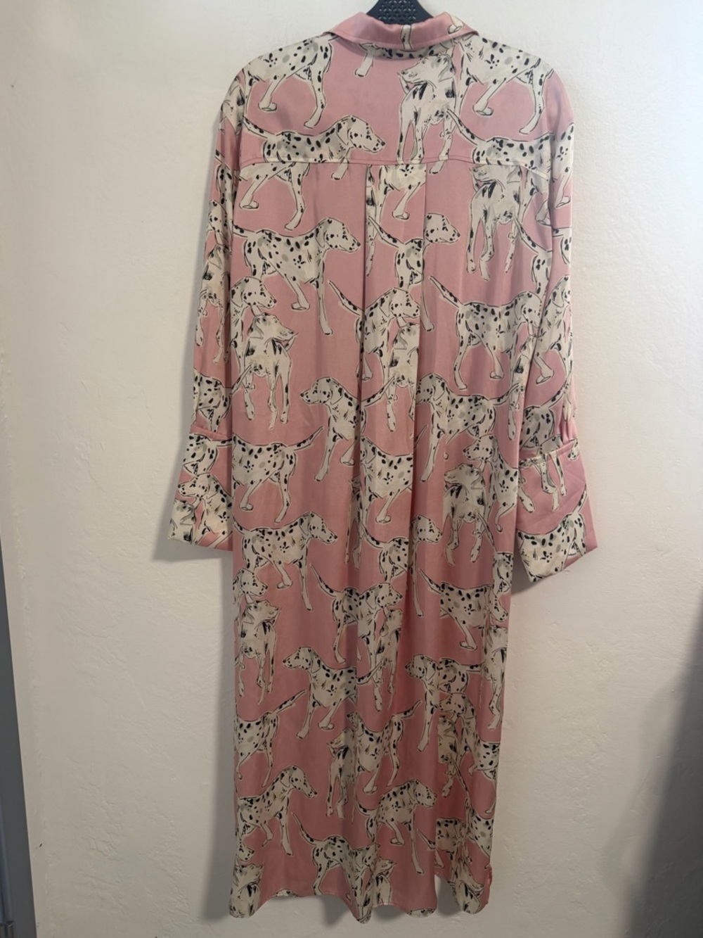 Zara Pink Dalmatian Dog Print Satin Shirt Dress Midi Long Sleeve XS - Picture 13 of 16
